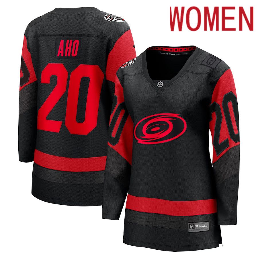 Women Carolina Hurricanes 20 Sebastian Aho Fanatics Branded Black 2023 NHL Stadium Series Breakaway Player Jersey